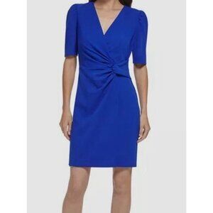 Dkny Women's Blue Size 6 Side Knot Short Sleeve Sheath Dress NEW